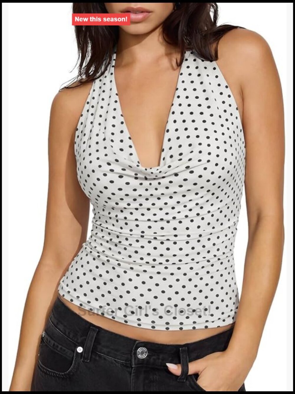 Deep V Built in Bra Cowl Halter Top Open Back Ruched Tank Top Y2K Going Out